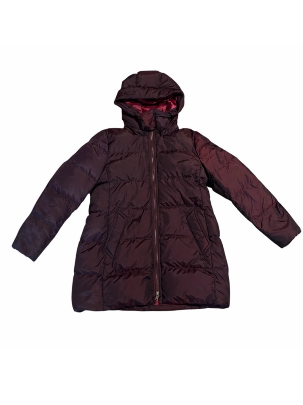 Coach Down Puffer Coat Hooded Purple Classic Lining Print Womens XL